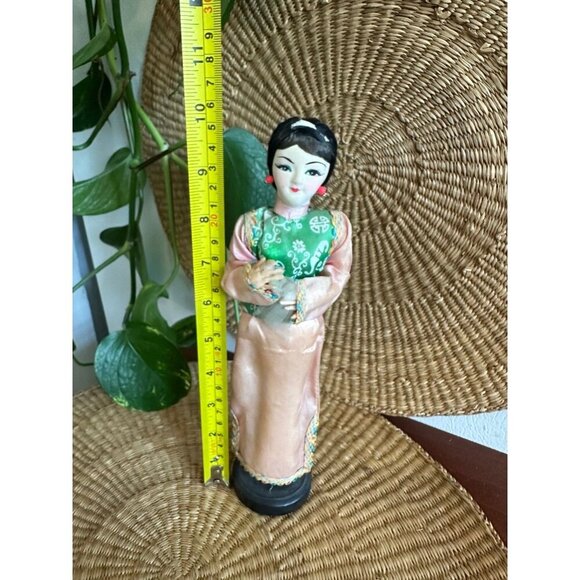 Vintage Asian Fabric Doll on Wood Base - Picture 6 of 12
